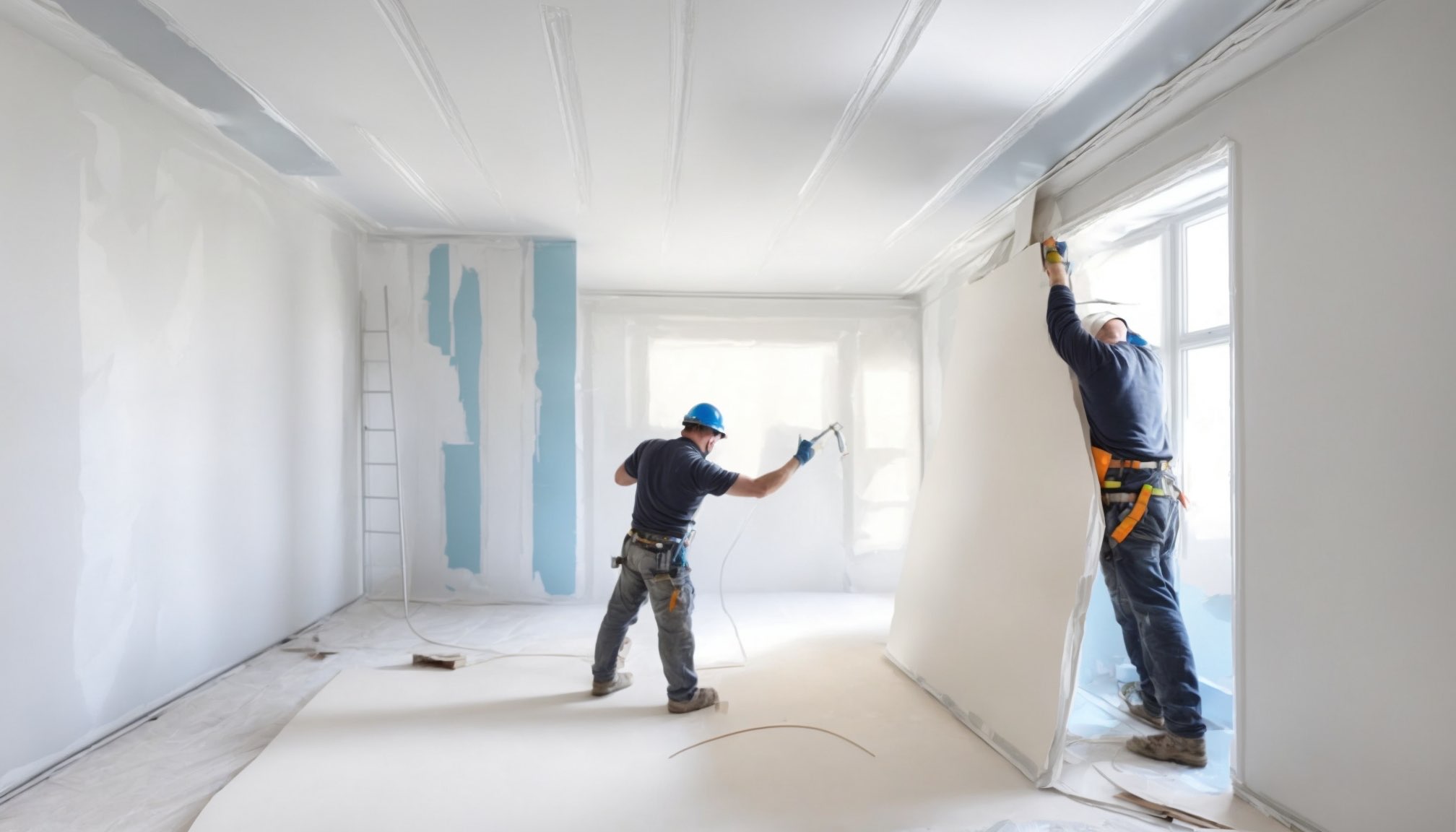 Plasterboard installation on a Reading construction site